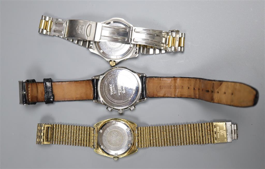 Three assorted gentlemans wrist watches including Timex and Borel.
